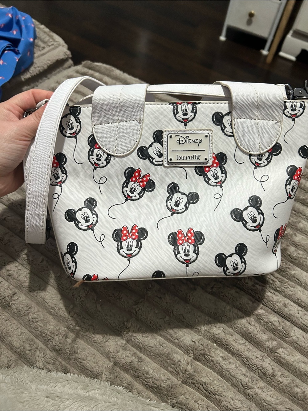 Loungefly White Minnie & Mickey Balloon Print Mini Satchel